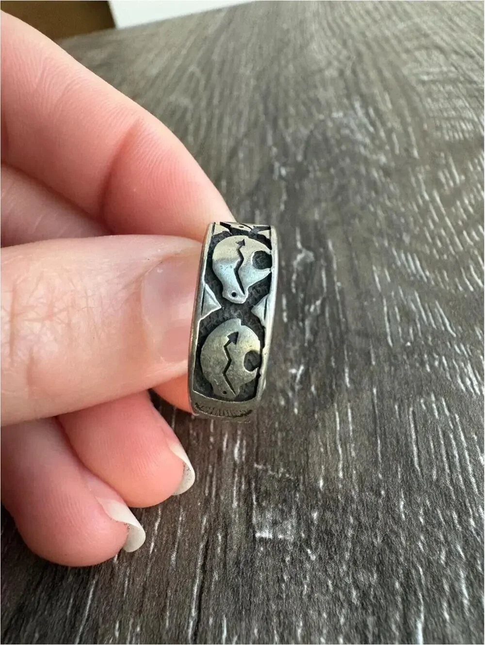 Sterling Silver Floral Bear Tribal Southwest  Band Ring - Size 9.5